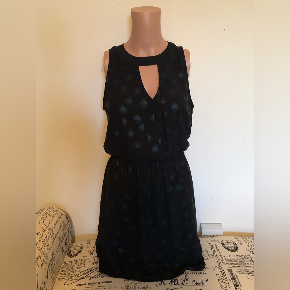 Dress;EUC;Socialite;Black w/Silver Dots on Black;Keyhole Neck;Split,Draping Back
